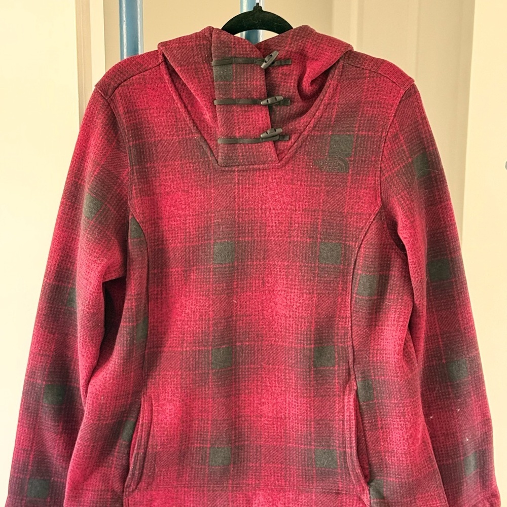 The North Face Red Plaid Women's Sweater with Toggle Detail Retro 90s - Picture 1 of 6